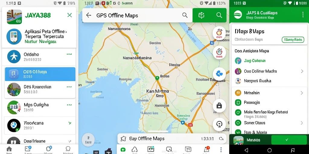 Antarmuka aplikasi GPS Offline dengan peta interaktif.