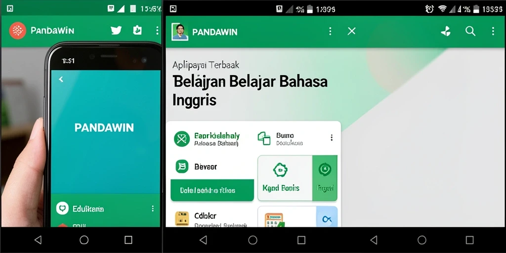 Antarmuka aplikasi PANDAWIN dengan fitur belajar Bahasa Inggris yang interaktif.