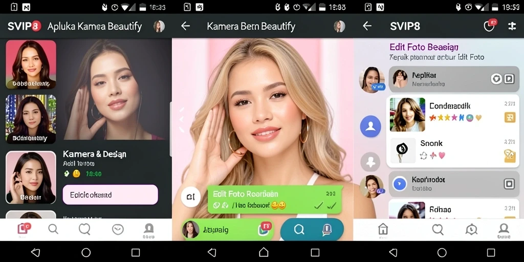 Antarmuka SVIP8 untuk edit foto dengan fitur Kamera Beautify yang menarik.