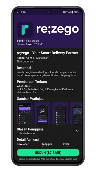 Tampilan halaman APK rezego